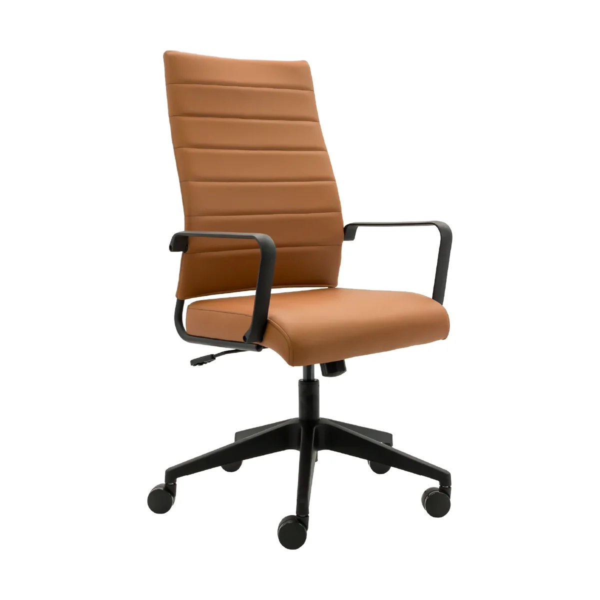 Tan leather executive chair on a chrome base